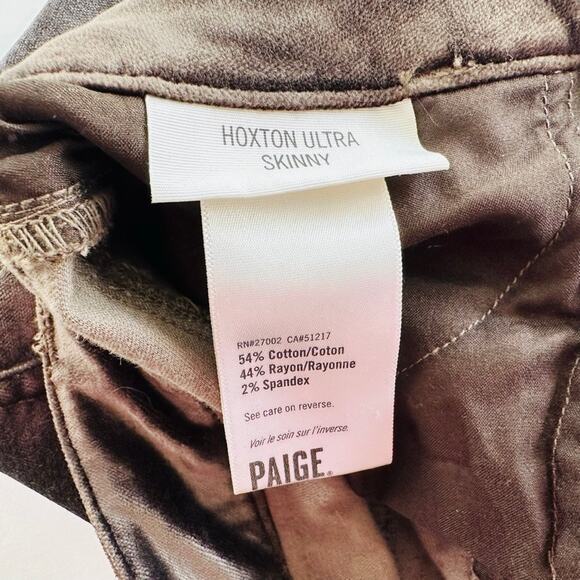 Paige Hoxton Velvet Ultra Skinny Jeans Size 27 Juniper Brown Stretch High Rise - Picture 4 of 9
